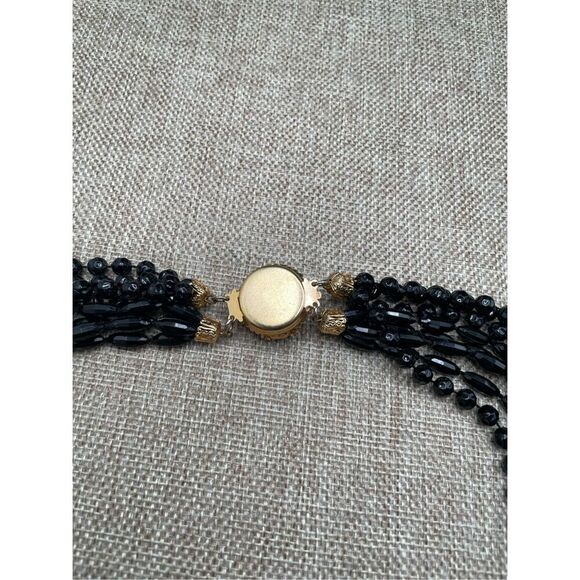 Vintage Multi Strand Plastic Black Beaded Necklace Retro Grandma - Picture 6 of 7